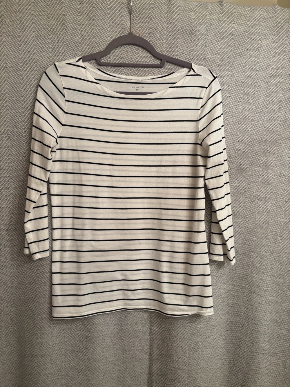 Garnet Hill White Top with Black Stripes - Boatneck 3/4 Sleeve